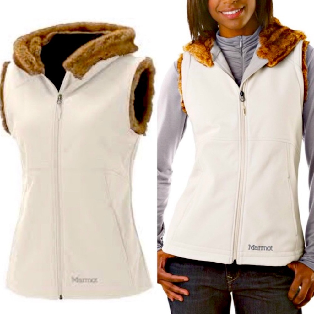 Marmot fur hoodie vest woman’s size M